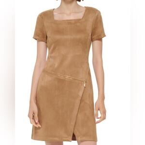 Calvin Klein Tan Asymmetric Exposed Front Zip Dress, Women’s Size 10 NWT